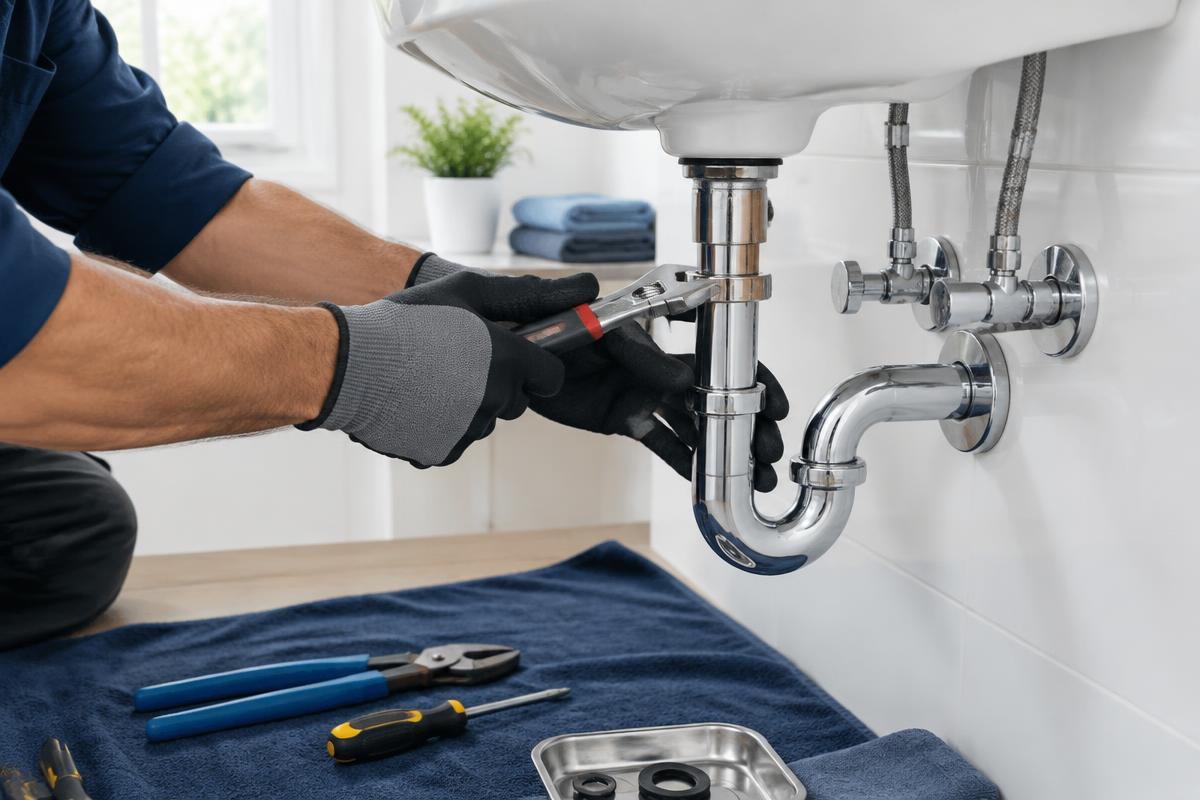 Illustration d’une intervention sur un siphon de lavabo